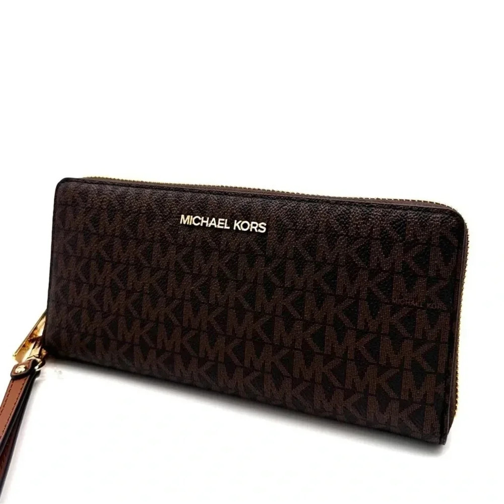 Michael Kors Large Continental Wallet Wristlet Leather Brown - Picture 3 of 8